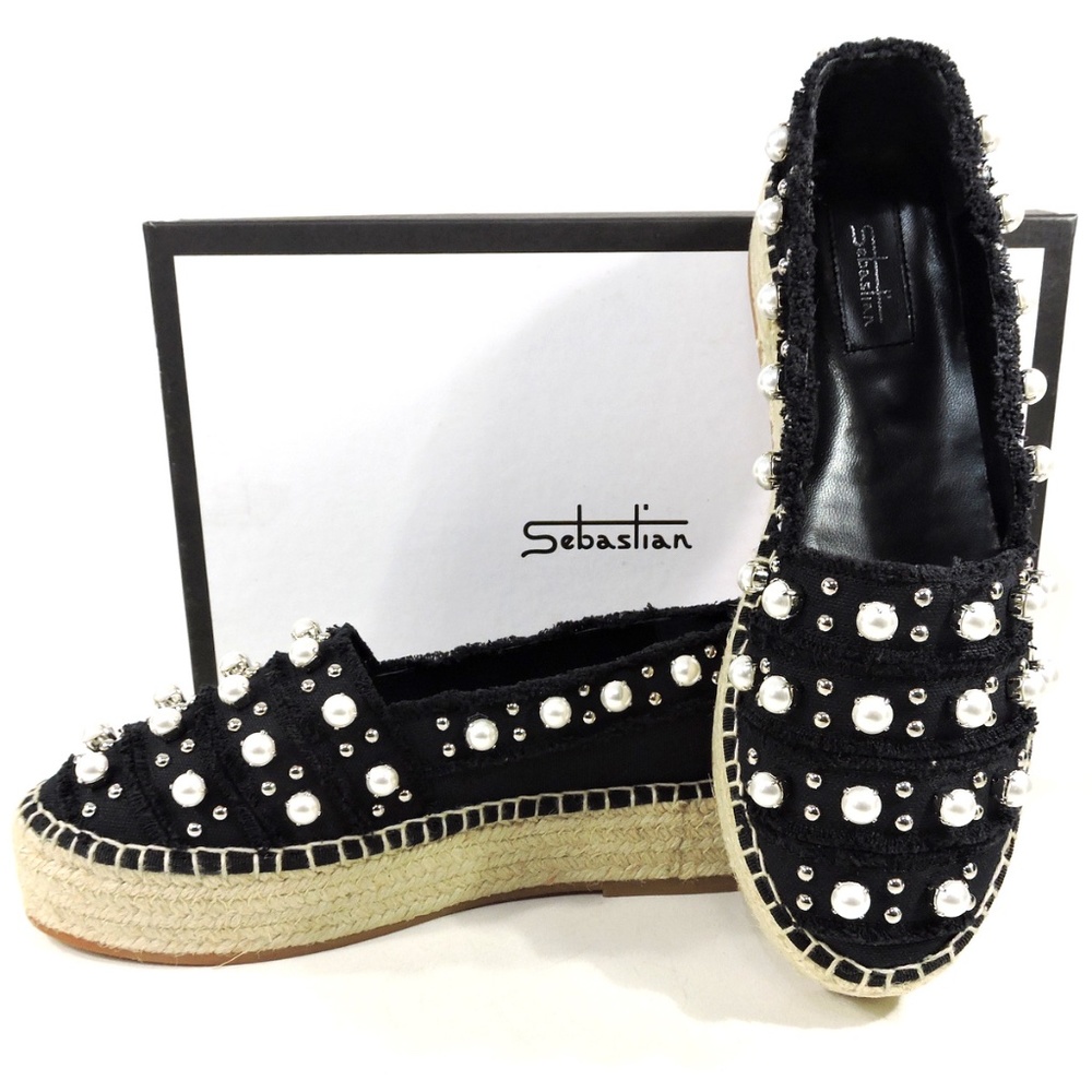 SEBASTIAN 🇮🇹 BLACK COTTON FLATS COMFORT ESPADRILLES